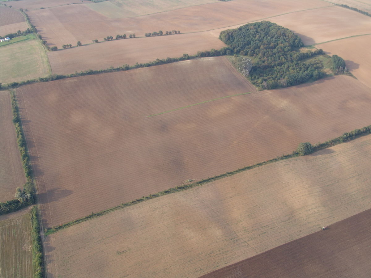 Aerial view of Švédské šance ('Swedish Sconce') and crop marks from the south.